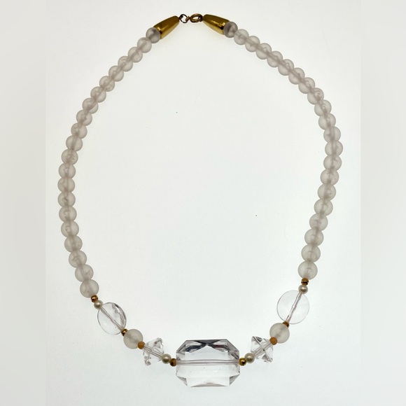 3 for $30 Vintage Acrylic Frosted and Clear Beaded Choker Necklace Gold Tone - Picture 9 of 9